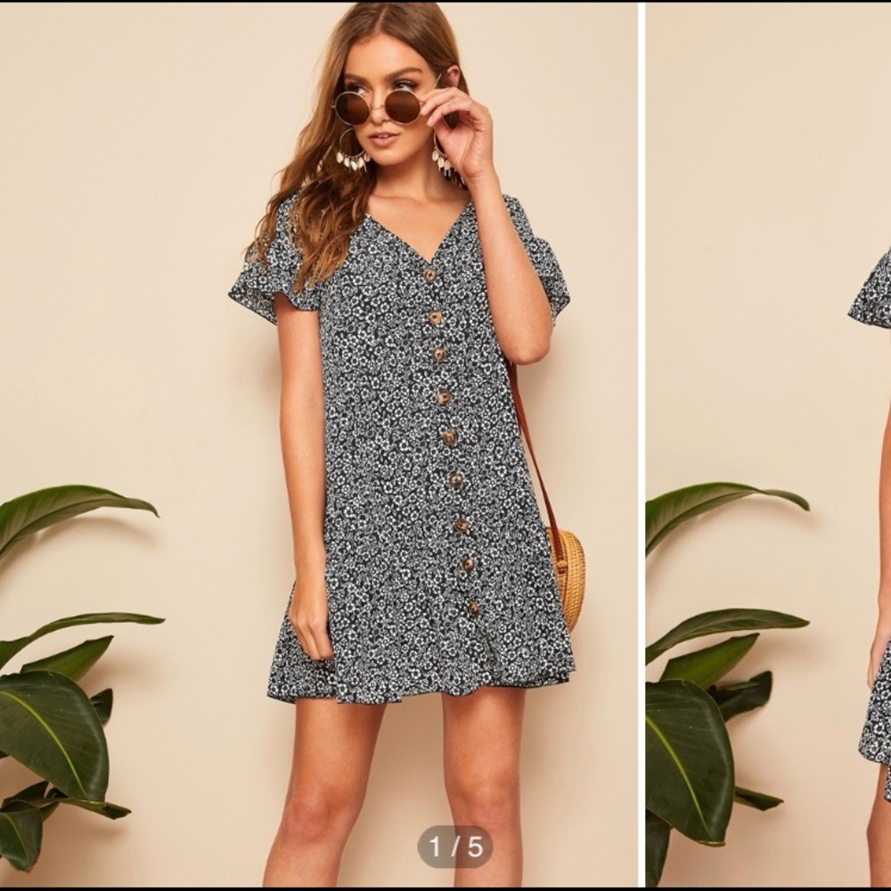 SHEIN ruffle hem button up floral dress